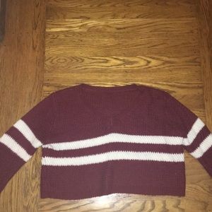 Red and white v neck sweater